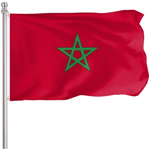FLGCLUB Morocco Moroccan Flag 3x5 Ft Outdoor Vibrant Color Fade Resistant Morocco Flags Polyester Double Stitched Moroccan National Flag Canvas Header and Brass Grommets