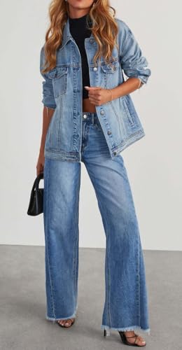 Women's Wide Leg Jeans Boyfriend High Waisted Baggy Strechy Trendy Raw Hem Denim Pants2