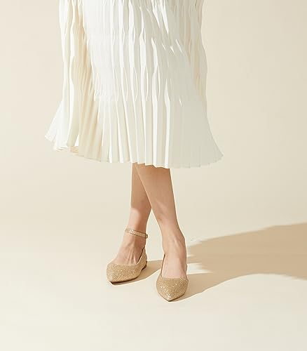 Arromic Women's Slingback Flats Shoes Pointed Toe Two-Way Wear Adjustable Ankle Strap Slip on Flat Shoes for Women Dressy Gold/Glitter2