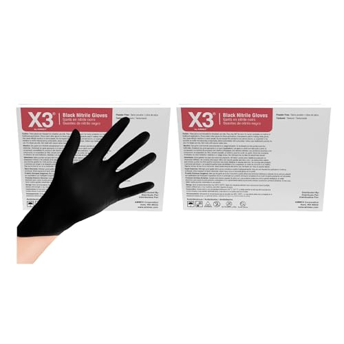 X3 Nitrile Disposable Gloves Latex Free 3 mil Black Large 2 Cases of 1000