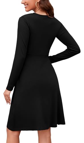 WEACZZY Women's Long Sleeve Casual Fall Dresses V-Neck Swing Floral Party Dress with Pockets 20254