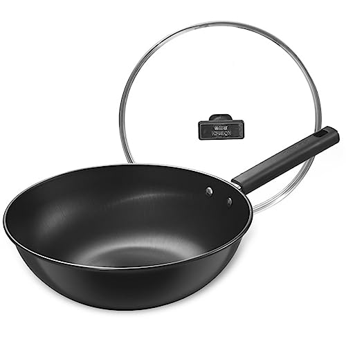 Wok de acero al carbono fondo plano con tapa de vidrio miniatura 1