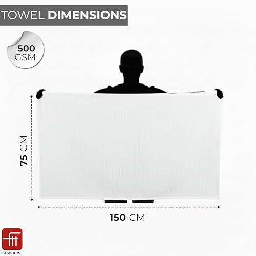 Image of Fash Home Waffle Terry Fusion 2pc Bath Towel-75X150cm Full Large Size 100% Soft Cotton Super Luxurious | Quick Absorbent | Only for Premium Royal Elite Class Men /Women /Couples-White&Grey