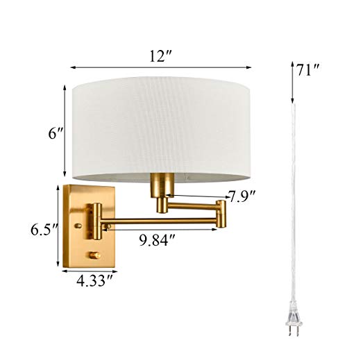 Tengiants Gold Plug In Wall Sconces Set Of Two Brass Swing Arm Wall Lamp Hardwired Wall Sconce With Switch For Bedroom Living Room #TOP4