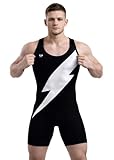 GO EARN IT Mens American Eagle/Black Flag Singlet - Youth Wrestling Singlet and Mens Wrestling Singlets (Black/White Bolt, Adult 3XL 245+ lbs)