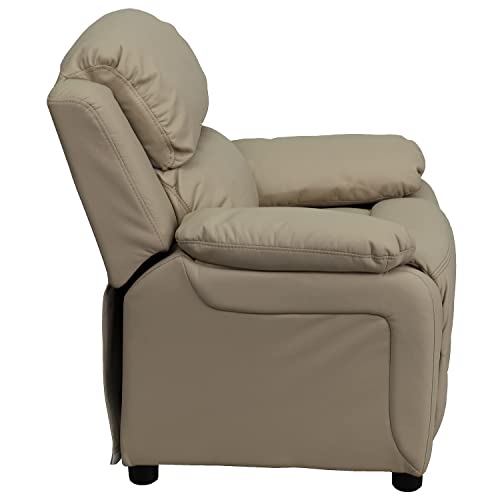 Flash Furniture Deluxe Padded Contemporary Beige Vinyl Kids Recliner With Storage Arms #TOP6