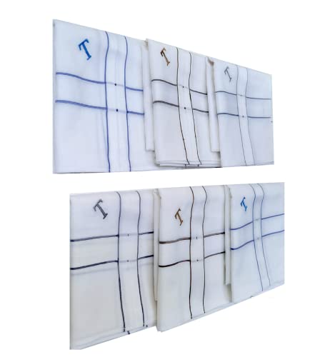 Image of ANTONIA Men's Initial Alphabet Handkerchiefs | Premium Cotton Personalized Hankies with Letter Embroidery (A-Z) | Soft, Absorbent & Reusable | Formal, Wedding & Gift Use | Pack of 6