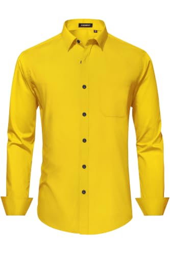 Image of HISDERN Mens Dress Shirts Long Sleeve Button Down Casual Shirts for Men Inner Contrast Formal Business Tuxedo Wedding Shirt