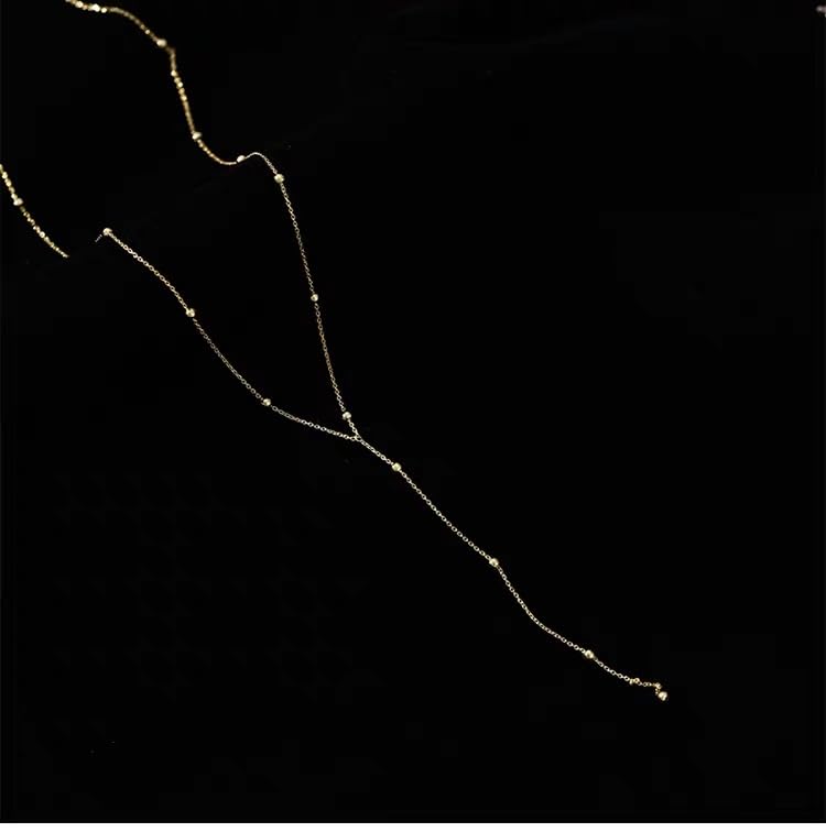 Miniatura 3 de Lariat Necklaces for Women, Dainty Long Y Necklaces 14k Gold Plated Pendant Necklaces Minimalist Beaded Chain Best Idea Gift For Women Girls (Gold)