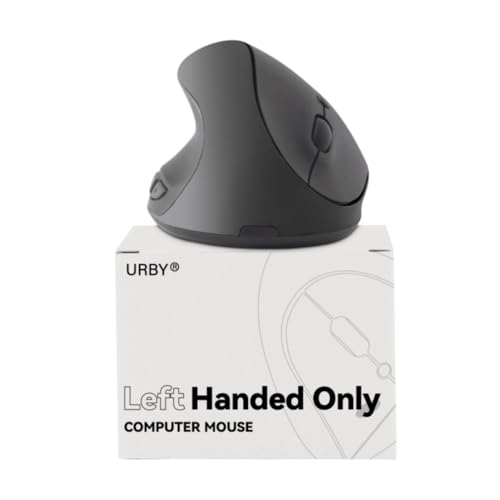 Urby Left Handed Mouse Wireless, Ergonomic, Vertical. Also As Left Handed Gaming Mouse. Compatible with Windows/macOS, Laptop, PC. [Type C & USB] [Battery Included, upgraded 2024] Black