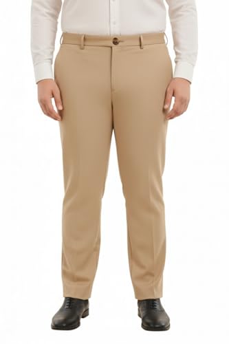 Image of SaintX Men's Premium Plus Size Formal Trousers | Regular Fit Upto 2 inch Techno Flex Waistband | Wrinkle Resistant | Stretchable Triple Blend, Easy Care Fabric | Office & Business Wear