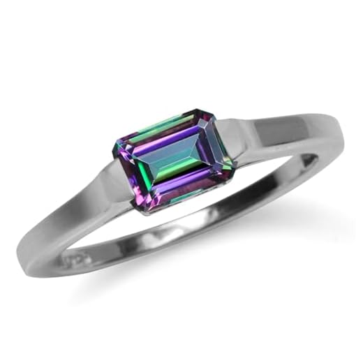Silvershake 1.26ct. Octagon Shape Mystic Fire Topaz White Gold Plated 925 Sterling Silver Solitaire Ring Size 10
