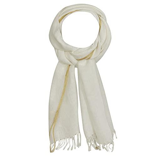 Écharpe 100% lin blanc Les Poulettes avec bordure lurex brillante chic