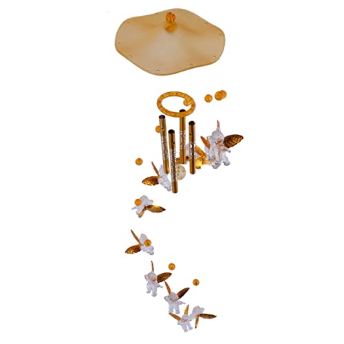 CLISPEED Campana de Viento Ángel Cupido Colgante para Jardín y Decoración Metálica Dorada Elegante para Ventana y Patio Especial