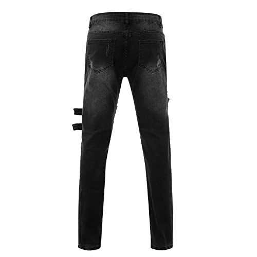 Men's Skinny Zipper motorcycle jeans,Ripped Stretch Distressed Men Pants Casual Streetwear Trousers2