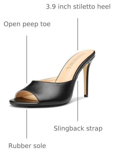 Image of TNYNFBEB Women Stiletto High Heel Peep Open Toe Sandals Slingback Slip-on Wedding Office Cute Basic Classic 3.9 Inches Heels
