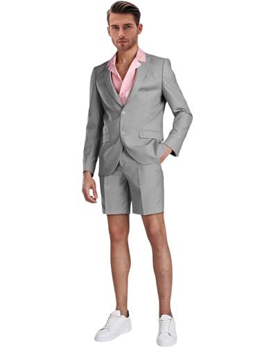 Men's Summer Suit 2 Piece Slim Fit Shorts Suits for Men Lightweight Tuxedo for Prom Beach Wedding