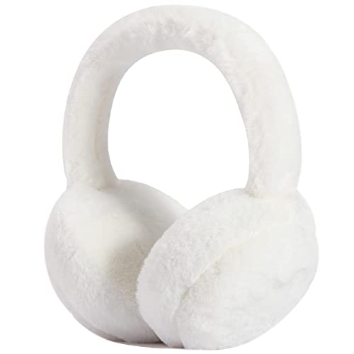 Golden Scute Winter Warm Earmuffs For Women, Cute Foldable Muffs Fluffy Faux-Fur Ear Muffs With Headband（White） #TOP2