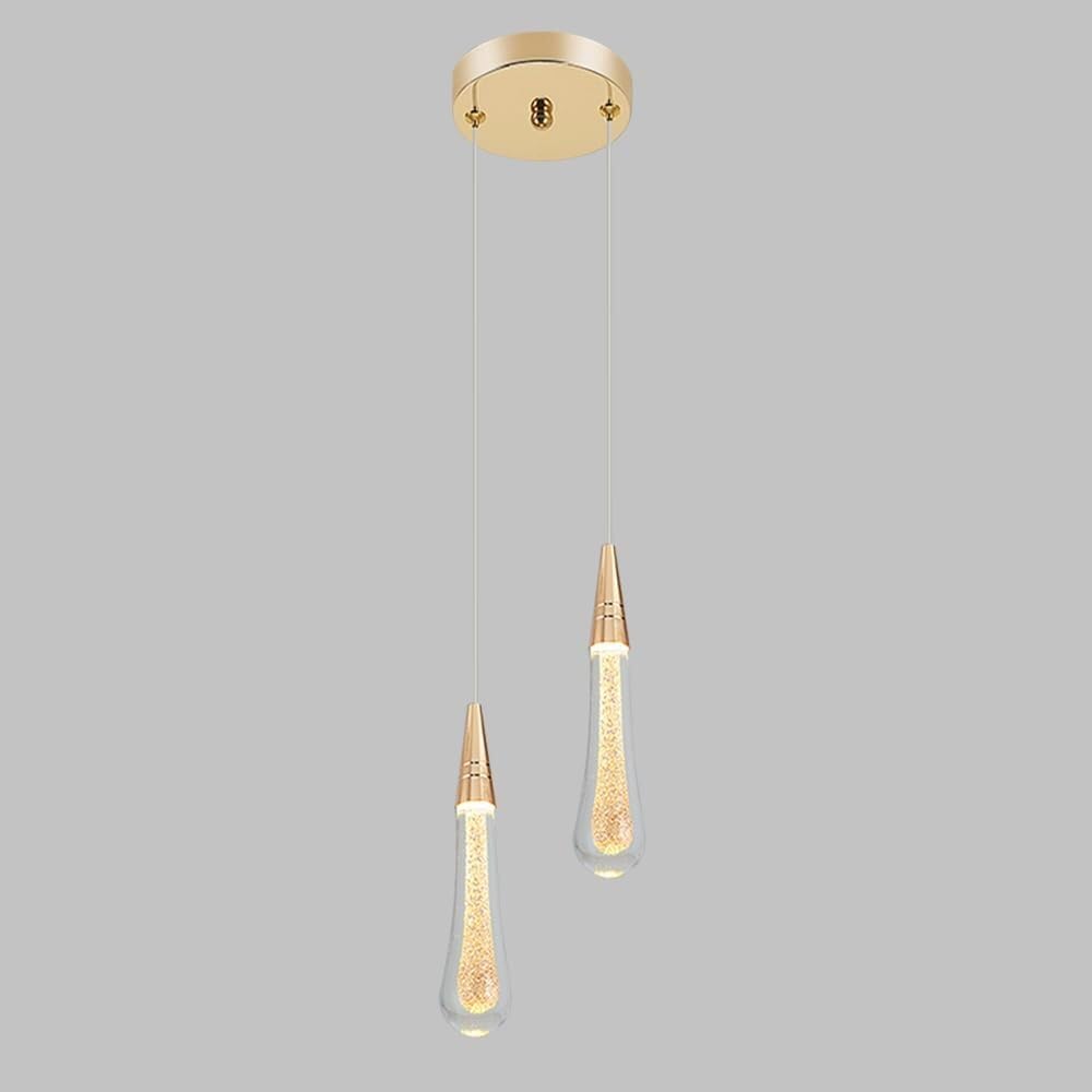 Vfdaswqq B Lamp, Gold Modern Pendant Crystal Chandeliers Height Adjustable Dinning(,2 Heads)