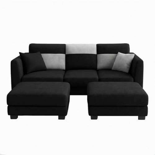 Image of SOCOZI Evanto 5 Seater L Shape Sofa Set with 2 Movable Ottomans | Flexible Layout| Soft Velvet Suede Fabric|Modern Sofa | Plush Comfort Cushions for Living Room (Light Grey-Black)