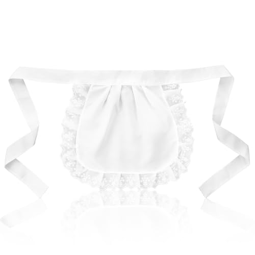 Matwsec Maid Apron 13.7X11in White Waist Apron with Ruffle for Kitchen Cleaning Small Ruffles Half Aprons with Lace Trim for Party Cosplay Maid Outfit Costumes Dress Accessory Halloween Christmas