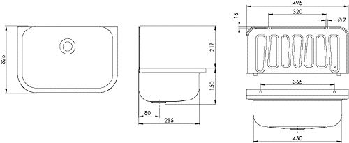 Sanitop-Wingenroth Ausgussbecken aus Edelstahl, 50 cm breit, mit Spritzschutz und Verschlussstopfen mit Kette - Image 3