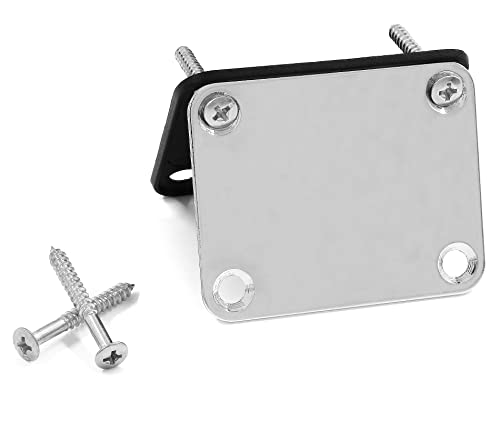 Jersvimc Silver Bass Guitar Neck Plate Replacement with Mounting Screws, Metal Neckplate Telecaster Neck Shim Electric Guitar Hardware Parts for Jazz Acoustic Stratocaster