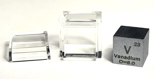 Image of 0.39 inch 10mm Vanadium Metal Cube V up to 99.9% Pure Periodic Table Element Engraved Density Collection Science Education Display Block Cube + Acrylic Case Box - 1PC