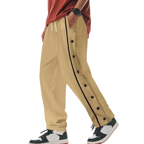 Men Spring/Autumn Hip Hop Sports Pants Button Down Elastic Waist Drawstring Jogging Pants with Pocket