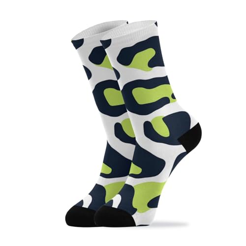 Leopard Print Lime Green and Navy Blue Fashion womens crew socks running athletic wicking black socks for men (2-Pair)