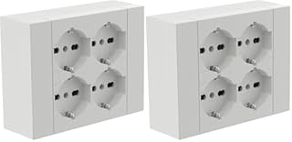 Electraline 22016 Multipresa da parete Quadra 4 Posti Universali, con scatola di supporto per installazioni superficiali, compatibile con tutte le scatole da incasso 3 posti (muratura o cartongesso)