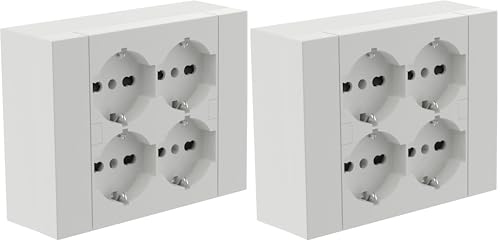 Electraline 22016 Multipresa da parete Quadra 4 Posti Universali, con scatola di supporto per installazioni superficiali, compatibile con tutte le scatole da incasso 3 posti (muratura o cartongesso)