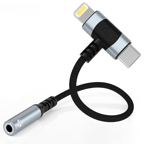 Leloco 2-IN-1 USB C+Lightning Klinke Adapter C Auf Klinke 3,5mm, USB C Aux Adapter zu Kopfh&ouml;rer Jack Audio Adapter f&uuml;ri Phone 16 15 14 13 12 11 mit Samsung,Google Pixel