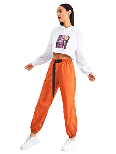 Floerns Women's Drawstring Pockets Casual Neon Joggers Baggy Cargo Pants4