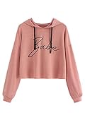 SweatyRocks Women's Casual Long Sleeve Crop Top Sweatshirt Drawstring Hoodies Pullover Pink S