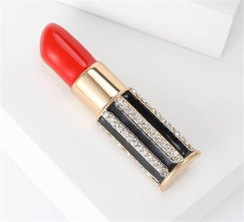 Image of Lipstick Ladies' Crystal Brooch Fashion Enamel Lapel Pin Creative Sexy Sparkling Crystal Sweater Shawl Scarf Wedding Party Brooch Set Jewelry Accessory Valentine's Day Gift