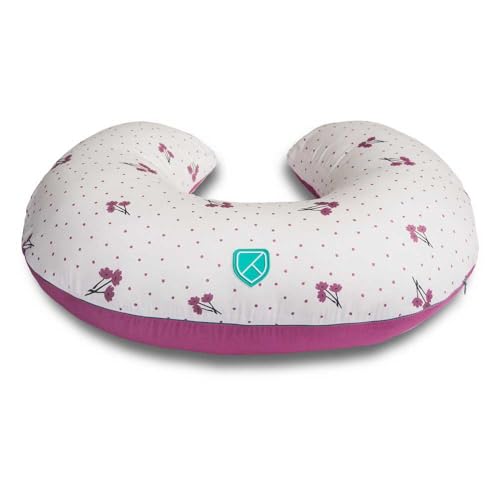 Koala Babycare Cojín de Lactancia para Bebé Cómodo y Apto para Todas las Tallas – Cojín de Lactancia en Forma de Medialuna para Bebé de 0 a 12 Meses con 5 Usos Diferentes (Flor-Lavanda)