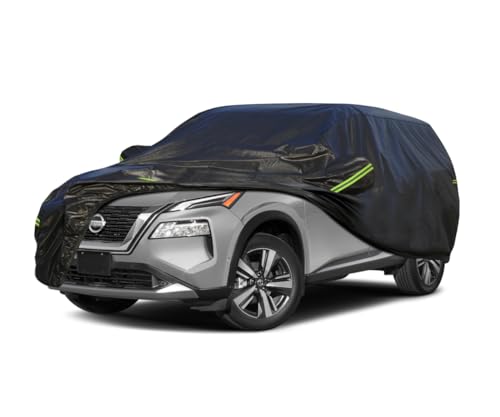 Image of KouKou Waterproof SUV Car Cover Suitable for Nissan Rogue from 2001 to 2025, 7 Layers Windproof All Weather Waterproof Outdoor Cover Sun Rain UV Dust Snow Protection. Black