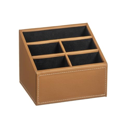 DAMDAM GO Portamandos Polipiel 5 Dept, Organizador Para Mandos, Escritorio de oficina, Caja de Almacenamiento Para Bolígrafo, Libro, Teléfono (CAMEL)
