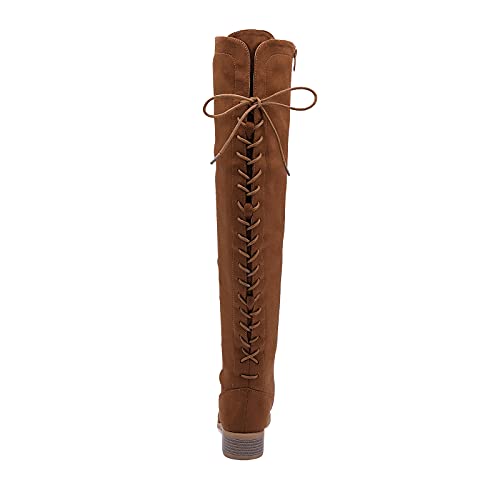 EETTARO Women's Over The Knee Boot Fashion Lace Up Tight High Boots Side Zip Block Heel Riding Booties4