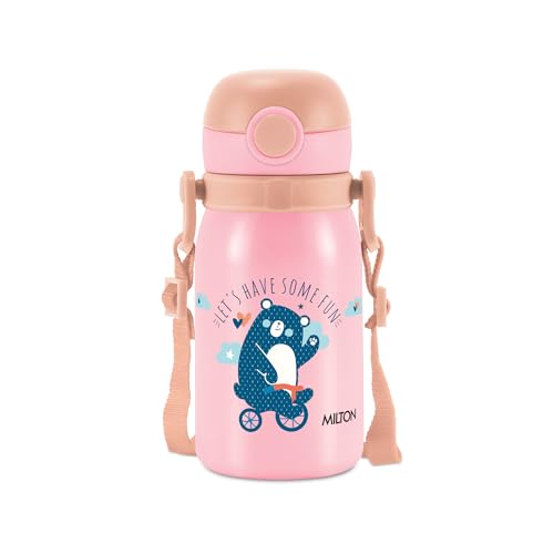 Milton Thermosteel Companion 300 Insulated Inner Stainless Steel Water Bottle with Spout Lid, 1 Piece, 275 ml, Pink| Easy Grip | Leak Proof | Hot or Cold | School | Travel Bottle