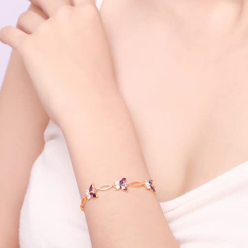 Nieboa S925 Sterling Silver Purple Butterfly Bracelets For Women,Cute And Charm Wrist Bracelets Jewelry Gift For Women Teen Girls… (Rose Gold) #TOP5