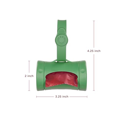 Image of Ubbi Retractable Dog Poop Bag Holder and Dispenser with Silicone Strap Leash Attachment, Includes 2 Rolls of Lavender Scented Leakproof Waste Bags, Green
