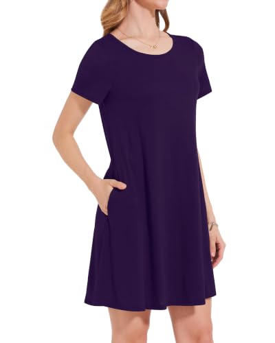 Image of JOLIGAL Summer Dresses for Women Casual Short Sleeve Sundress Scoop Neck Beach T Shirt Dress with Pockets 2026