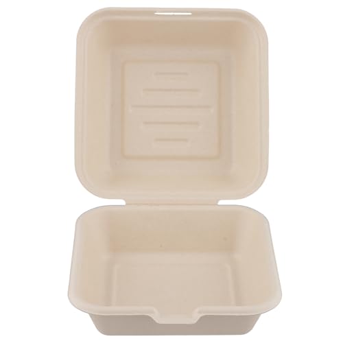 FAAING 75 Stück Einweg Burgerboxen Pappe, 155x155x77mm Hamburgerbox mit Klappdeckel, Einweggeschirr Zuckerrohr, Pommes Box To Go Foodbox aus Bagasse Take Away Box für Burger Verpackung
