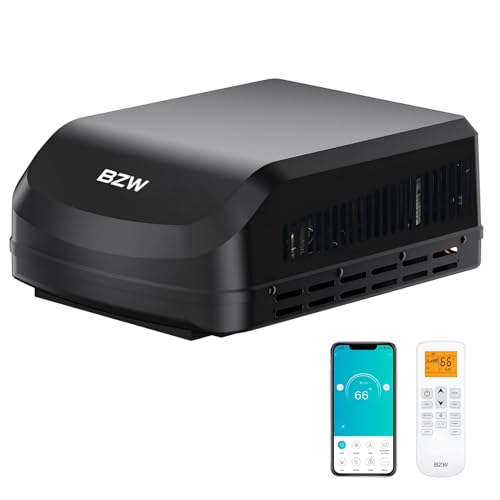 BZW 15000 BTU RV AC Unit, with Heat Pump and Cooling, with WiFi and Remote Control, Ultra-quiet AC, Rooftop AC Unit RV, 110-120V, Non-Ducted, Black (PRO)