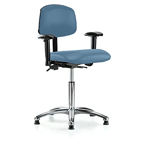 Image of Perch Chrome Stationary Multi-Task Office Chair with Adjustable Armrests | Medium Bench Height 20-27 inch | Colonial Blue Vinyl
