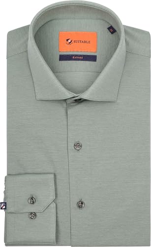 Chemise piquée homme vert ajustée en coton haut de gamme Suitable