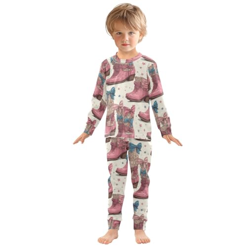 Pajama Sets Long Sleeve Cowgirl Pink Boots Soft Comfy Sleepwear 2 Piece PJS 3-8T2