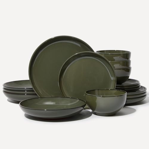 Image of Pokini Stoneware Dinnerware Sets for 4, 16pcs Plates and Bowls Sets Dishes